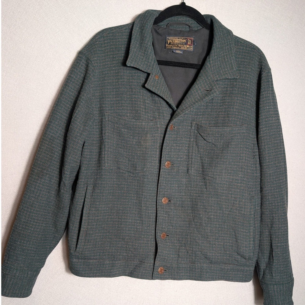 Vtg Pendleton Wool Jacket Green Houndstooth Thomas Kay Ltd Ed 10/400 Women Lg